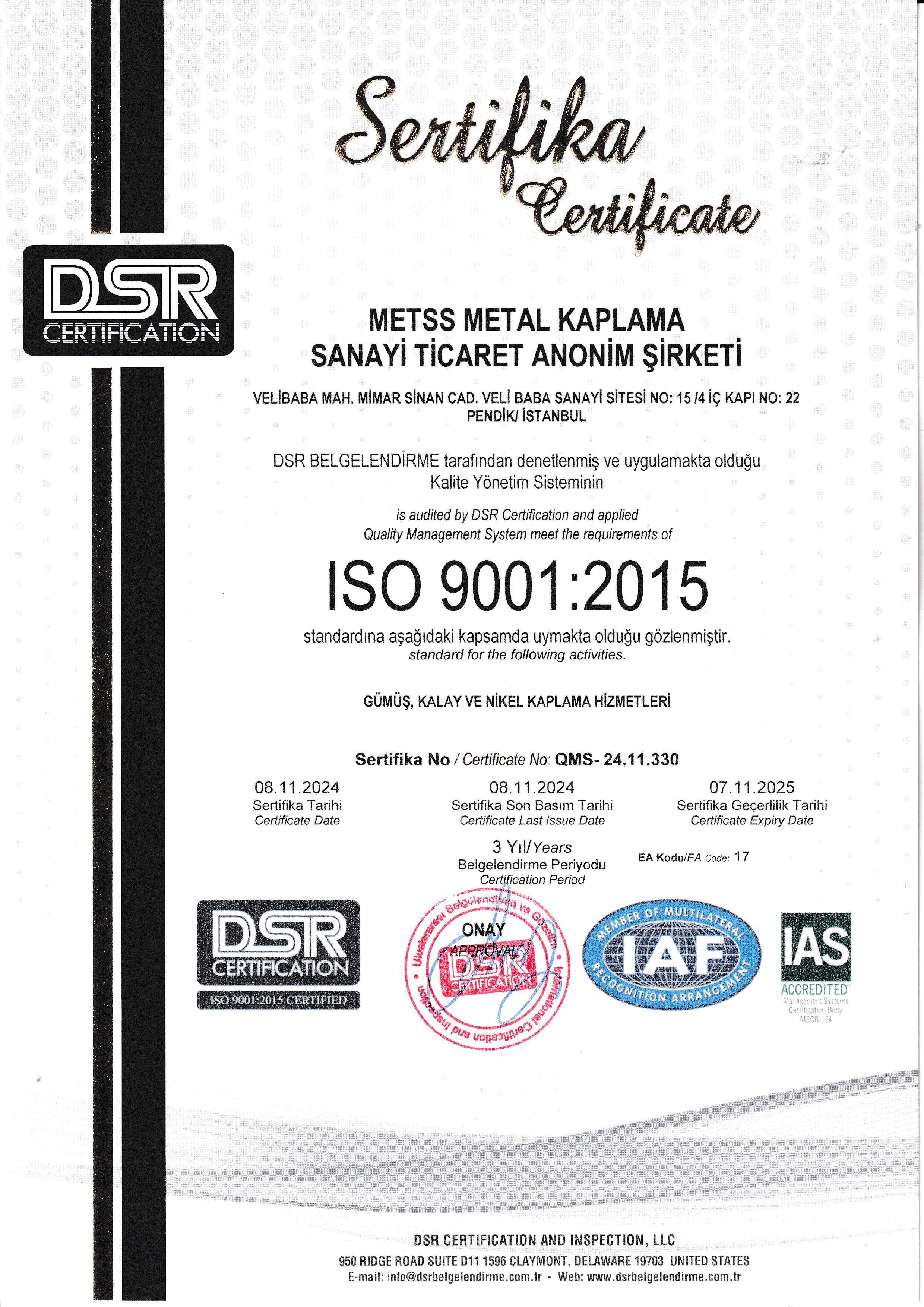 metss metal sertifika